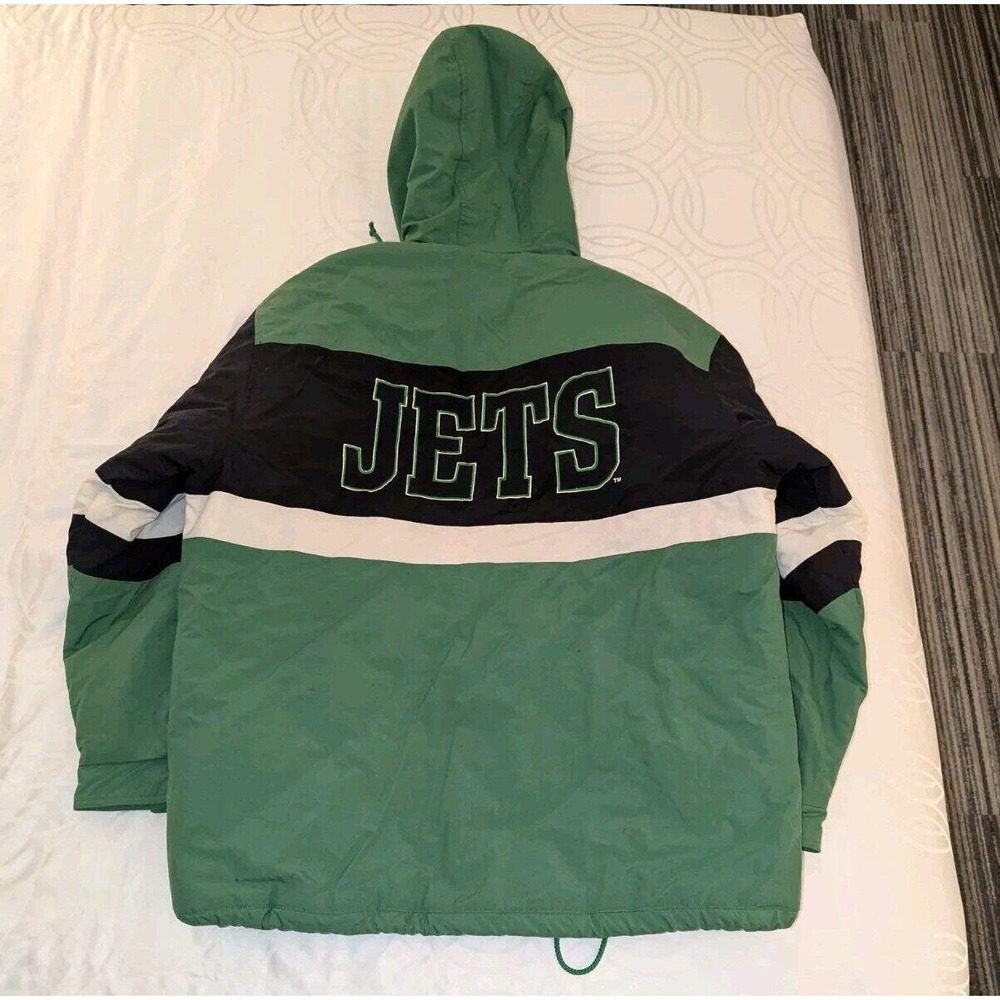 Vintage Y2K Nutmeg New York Jets NFL Hooded Puffer Jacket Coat Large Rare